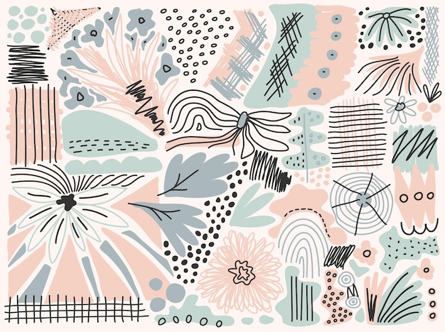 Abstract trendy creative universal pattern magazine collage style hand drawn hatchings design sketch