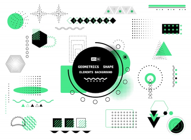 ベクトル 黒と緑のメンフィススタイルの抽象的なトレンディな幾何学的デザイン