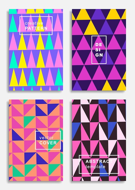 Abstract trendy geometric posters set with multicolor geometric shapes in modern design