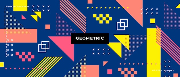 Abstract trendy objects geometric elements gradient banner.