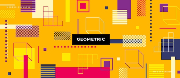 Abstract trendy objects geometric elements gradient banner.