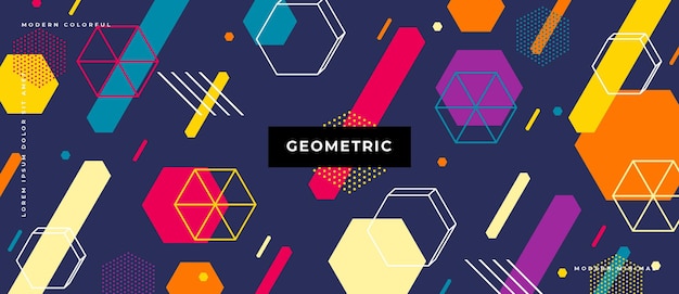 Abstract trendy objects geometric elements gradient banner.