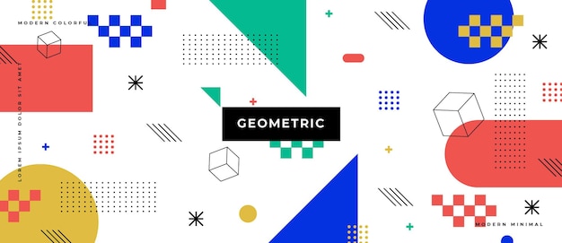 Abstract trendy objects geometric elements gradient banner.