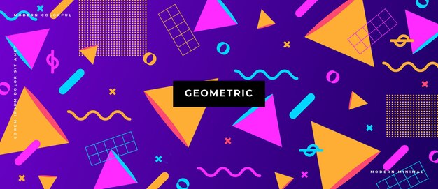 Abstract trendy objects geometric elements gradient banner.