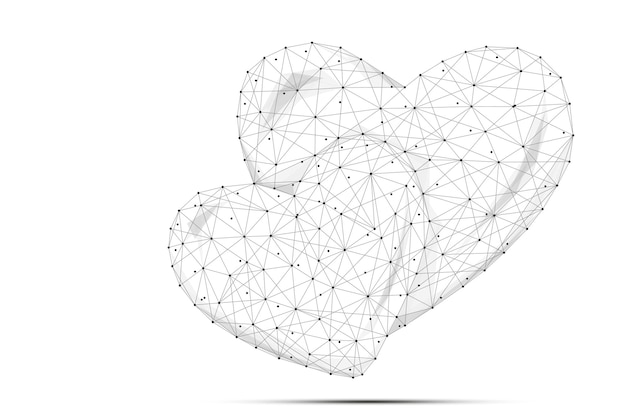 Abstract triangles two hearts low poly Grey wireframe polygonal hearts Vector illustration