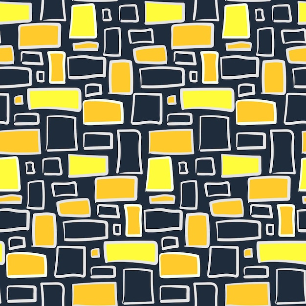 검은색 바탕에 노란색 사각형과 사각형이 있는 추상 부족 원활한 패턴