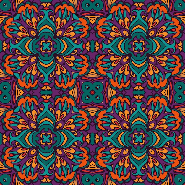 추상 부족 빈티지 민족 완벽 한 패턴 장식입니다. 기와 꽃 낙서 디자인