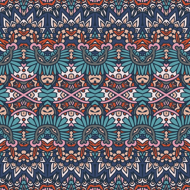 Абстрактные племенные винтажные индийские текстильные этнические бесшовные узоры декоративные векторные красочные геометрические художественные фоны