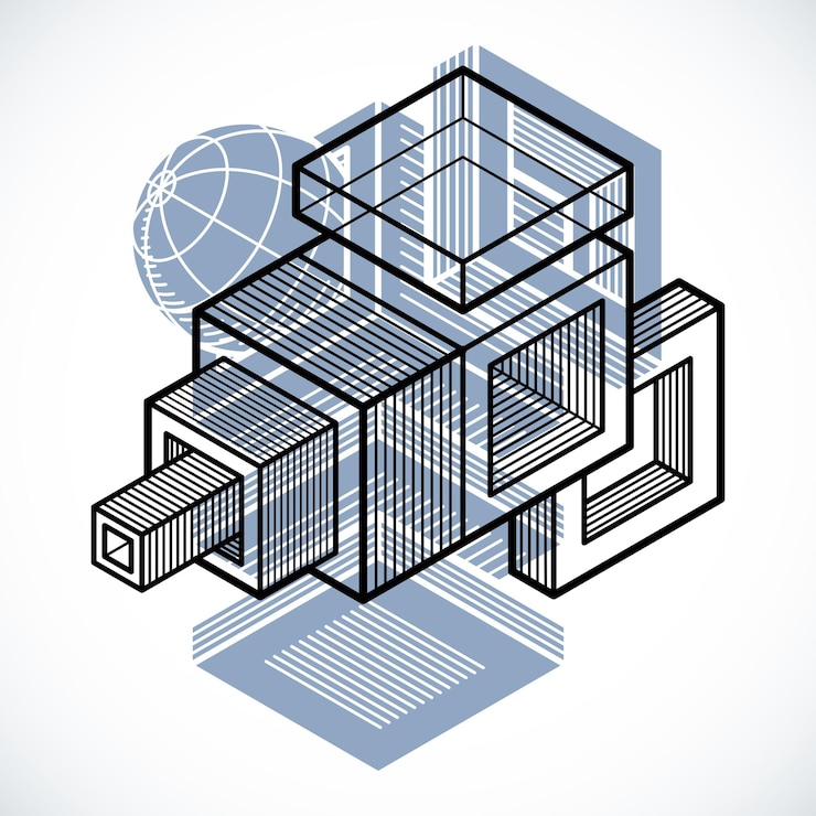 Vector abstract trigonometric construction, vector dimensional design template.