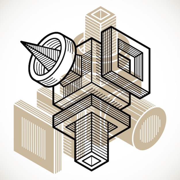 Abstract trigonometric construction, vector dimensional design template.