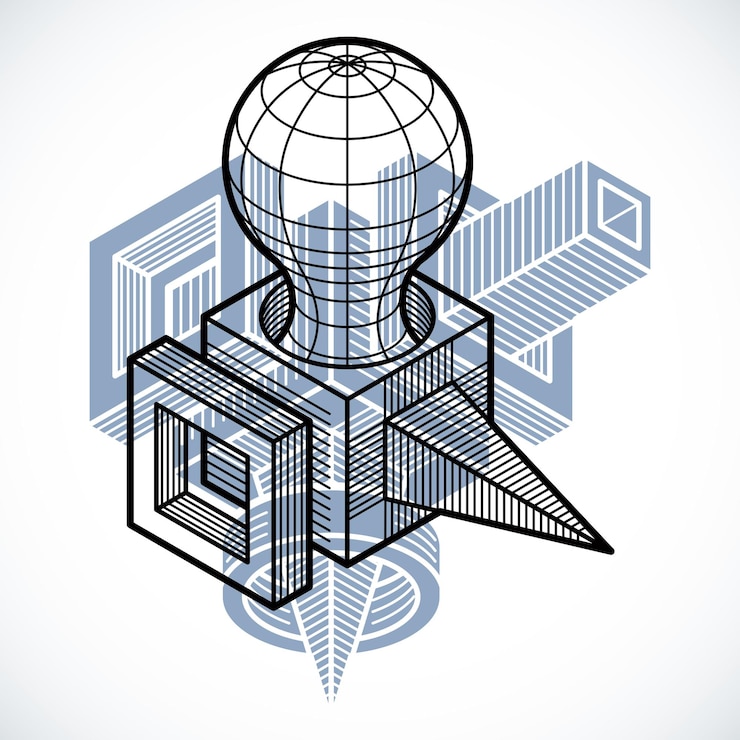 Vector abstract trigonometric construction, vector dimensional design template.