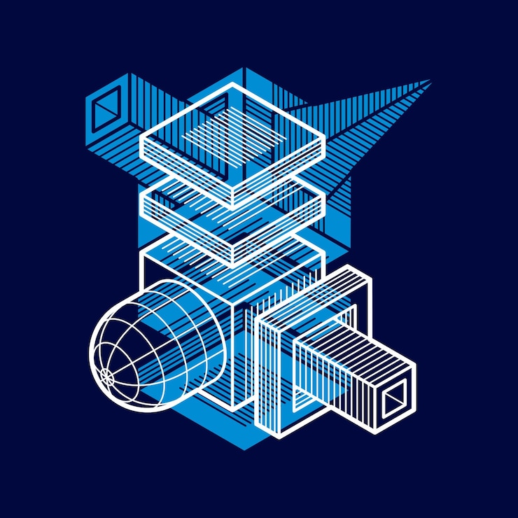 Vector abstract trigonometric construction, vector dimensional design template.