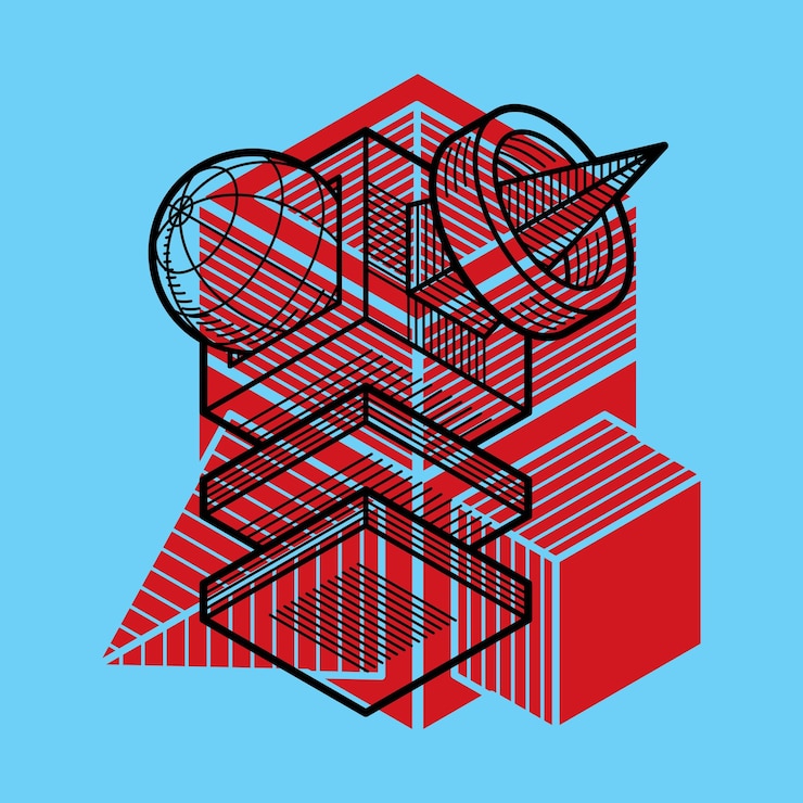 Vector abstract trigonometric construction, vector dimensional design template.
