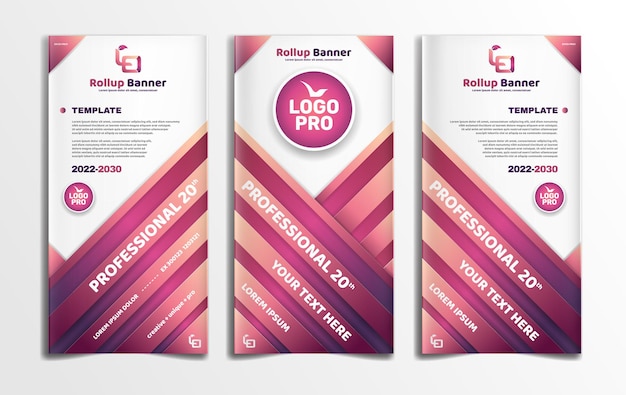 Vector abstract trio roll up banner editable text