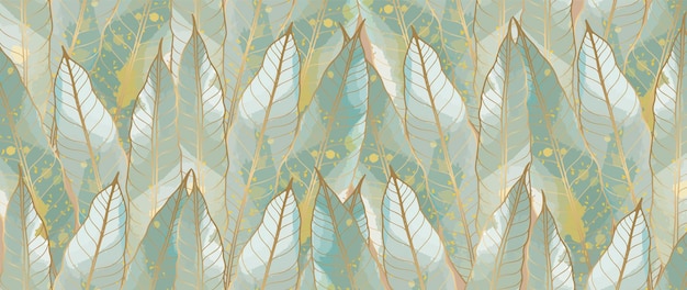 Vettore sfondo tropicale astratto con foglie di banano ad acquerello e contorno dorato sfondo per sfondi decor copre carte e presentazioni