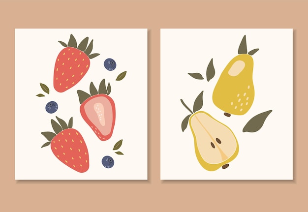 Abstract tropical fruits set boho tropical elements isolated vector illustration