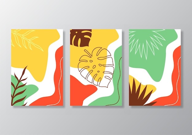 抽象的な熱帯の葉のポスターセット