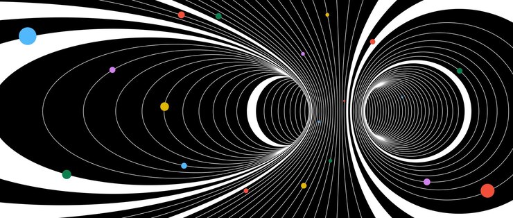 Vector abstract tunnel wireframe structure colorful geometric universe or space concept wallpaper