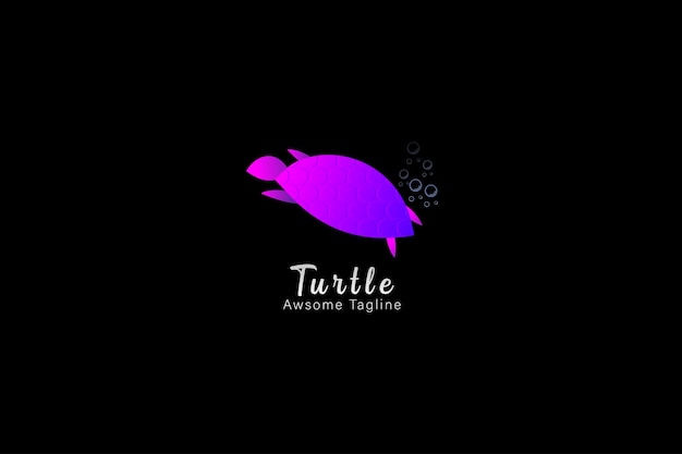 abstract turtle purple gradient color business logo design with black background