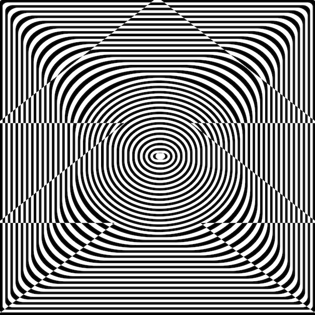 Vector abstract twisted black and white background optical illusion of distorted surface twisted stripes stylized 3d tunnel vector illustration