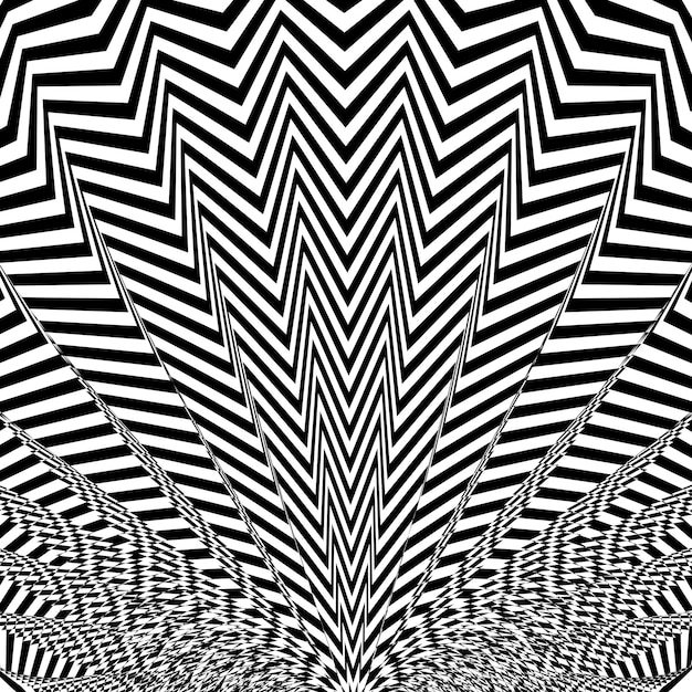 Abstract twisted black and white background optical illusion of distorted surface twisted stripes stylized 3d tunnel