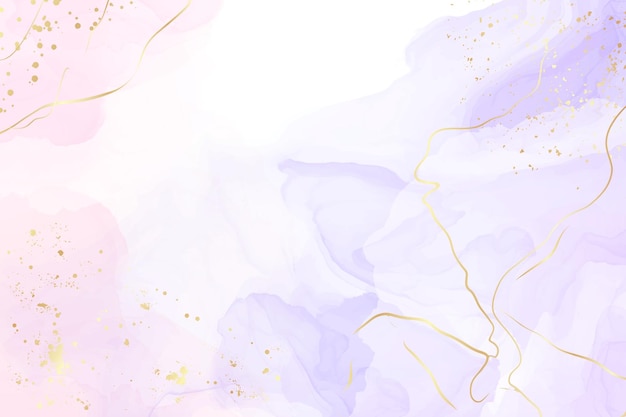 abstract two colored rose and lavender liquid marble background with gold stripes and glitter dust