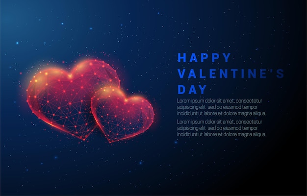 Vettore forme astratte due cuore rosso. buon san valentino. design in stile low poly. astratto. wireframe struttura leggera.