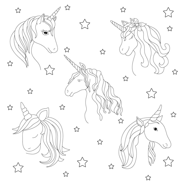 Disegno astratto di arte della linea dell'unicorno per il libro da colorare dei bambini