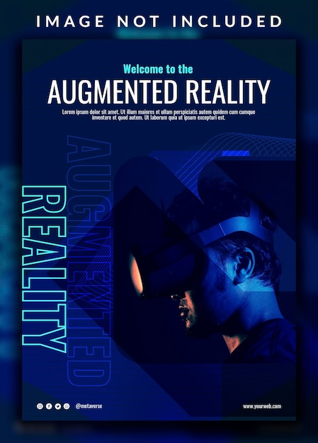 Abstract unique horizontal vertical modern introduction of virtual reality metaverse flyer design template with a man photo