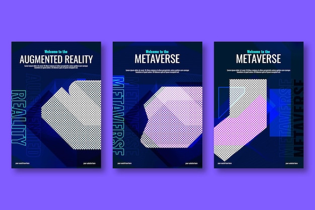 abstract unique horizontal vertical modern introduction of virtual reality metaverse flyer design template