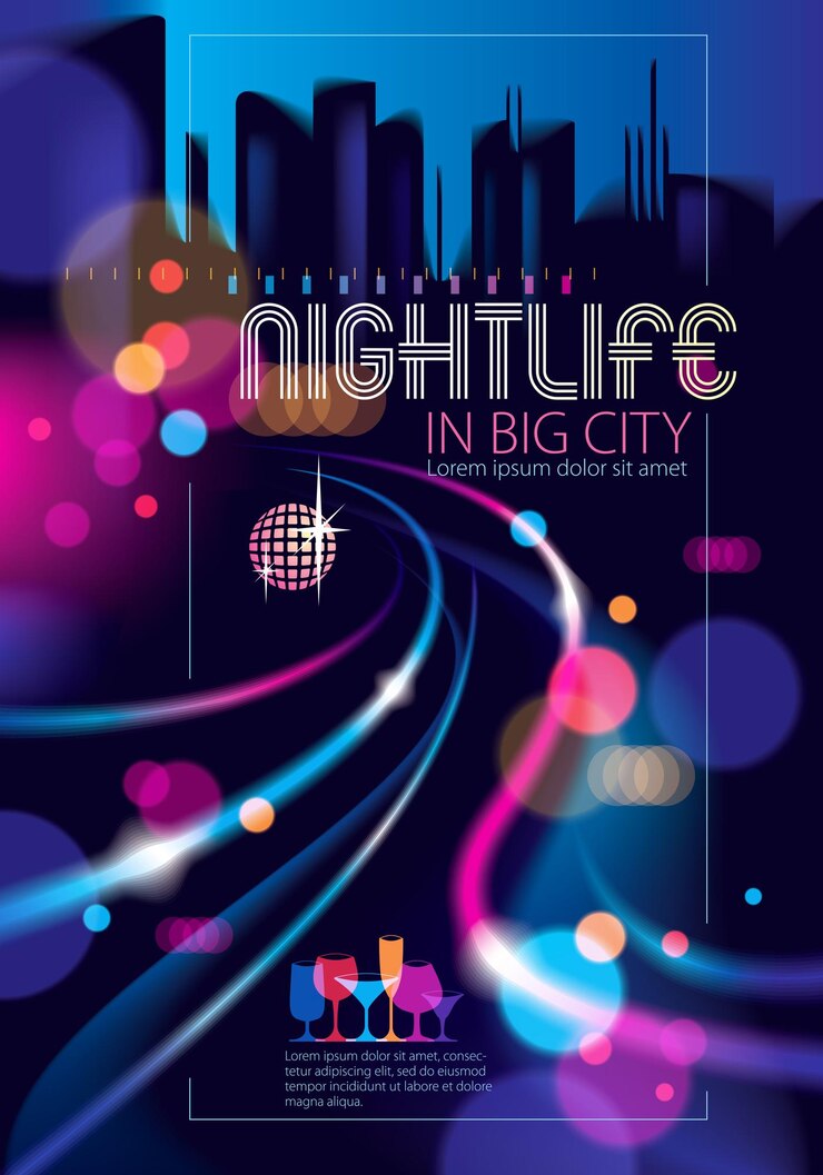 Vector abstract urban night light bokeh defocused background. effect vector beautiful background. blur colorful dark background with cityscape, buildings silhouettes skyline. brochure, flyer, cover, poster o
