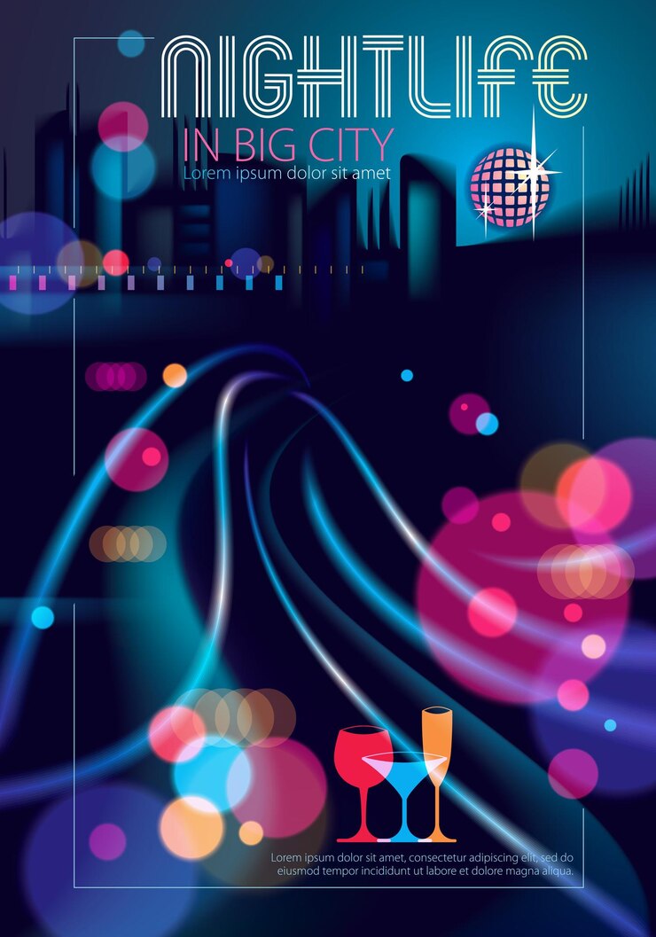 Vector abstract urban night light bokeh , defocused background. effect vector beautiful background. blur colorful dark background with cityscape, buildings silhouettes skyline. brochure, flyer, cover, poster