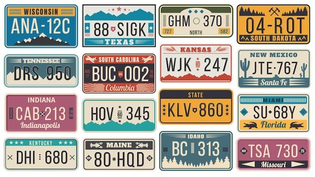 Vector abstract usa states license plates.