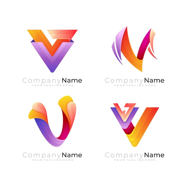 Абстрактная буква V шаблон логотипа V значок 3d красочные логотипы