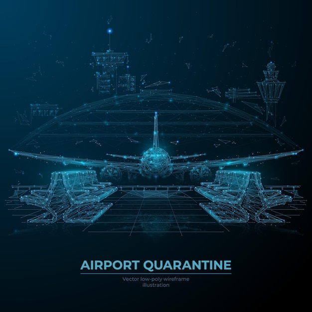 Abstract vector 3d airplane departure lounge with empty seats Quarantine at airport COVID19