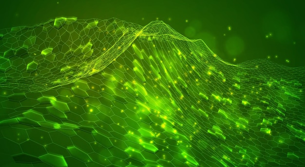 Abstract vector achtergrond met zeshoeken landschap en landschap van de virtuele wereld 3d ontwerp