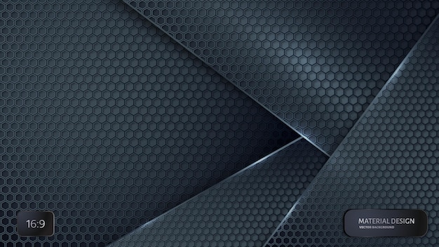 Abstract vector background.  Overlapping carbon grid. Material Design style. Hexagon grid. Vector design. Technology background. 16:9