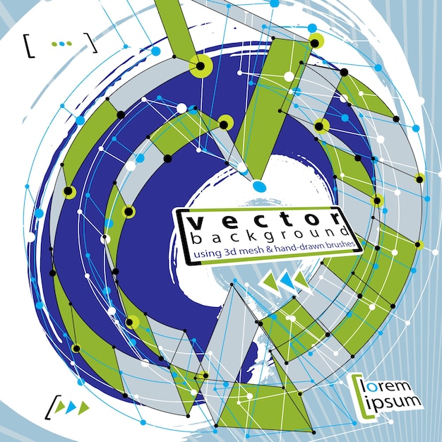 Абстрактный векторный фон, векторная иллюстрация, выполненная с использованием настоящих чернил, нарисованных вручную гранжевыми кистями, и абстрактное трехмерное моделирование объектов сетки, четкий вектор eps 8 .