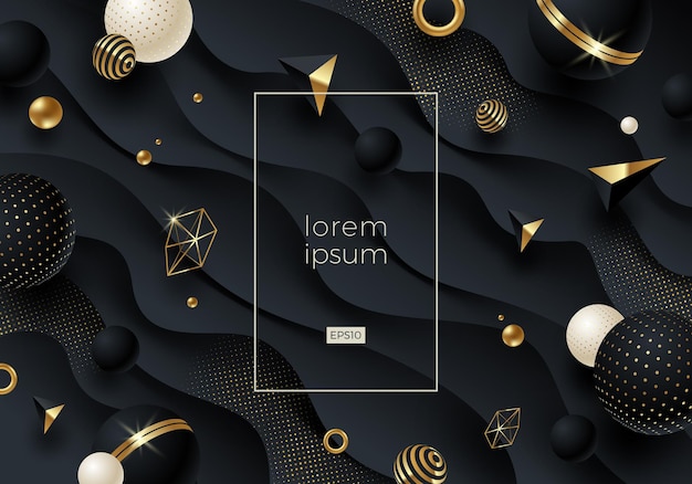 Abstract vector background with black geometric shape and golden elements