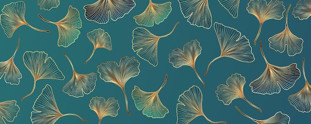 Vector abstract vector background with blue and turquoise ginkgo leaves.