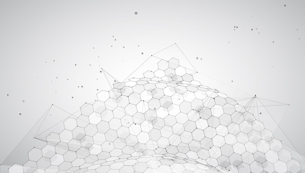 Abstract vector background with hexagons landscape of the virtual world 3d design