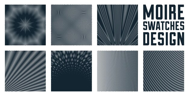 Абстрактные векторные фоны сделаны с линейным эффектом Moire op art сюрреалистические текстуры звуковые и музыкальные волны тема черно-белая сетка абстракций