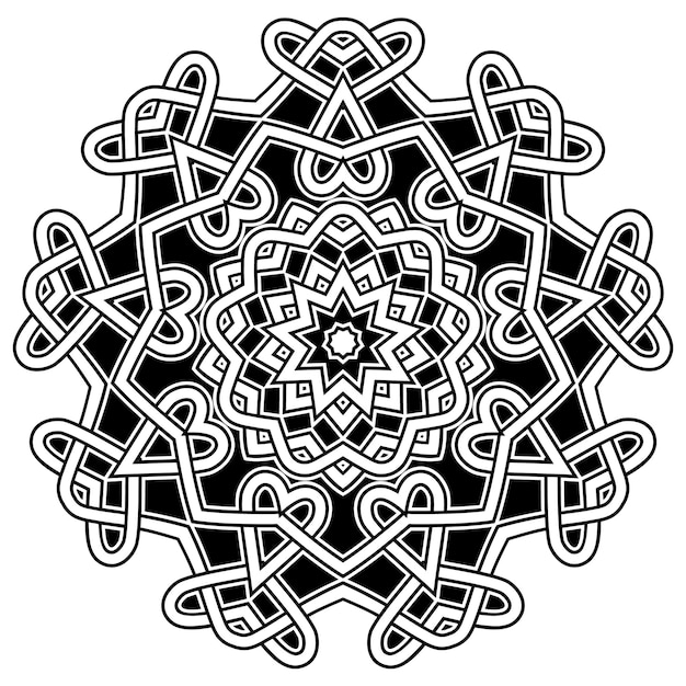 Illustrazione vettoriale astratta in bianco e nero rotondo bellissimo ornamento motivo decorativo mandala etnico vintage elemento di design per tatuaggio o logo