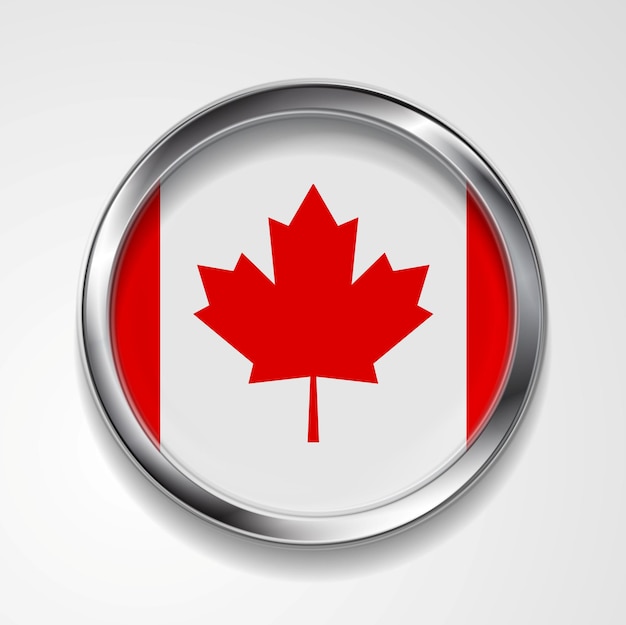 Vector abstract vector button with metallic frame canadian flag