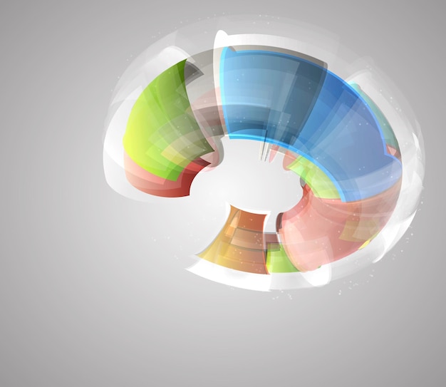 Abstract vector circular three-dimensional design. multicolored on a gray background