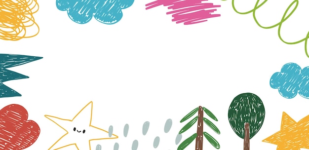 Вектор Абстрактный векторный красочный фон карандашный рисунок со звездным деревом и абстрактными формами красочная рамка