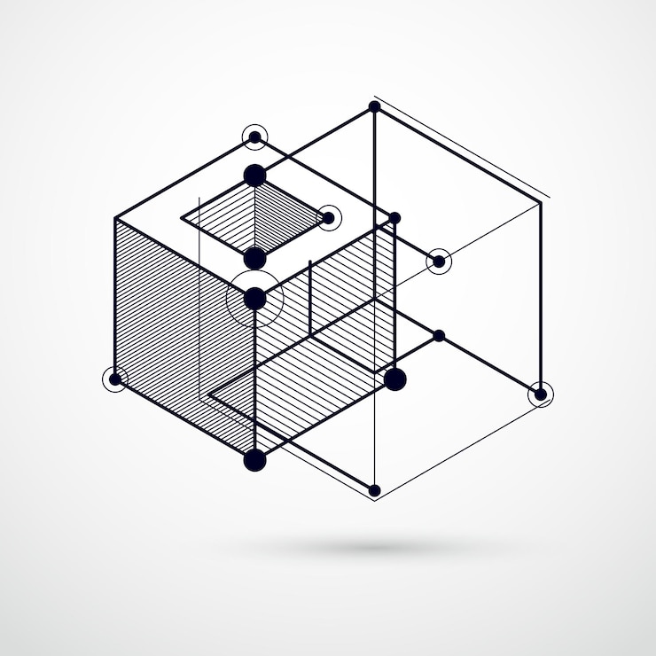 Vector abstract vector composition with simple geometric figures, symbols, art black and white background. technical plan, abstract engineering draft for use in graphic and web design.