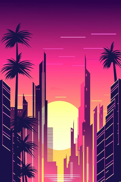 Vector abstract vector cyberpunk night retro 90s and 80s style