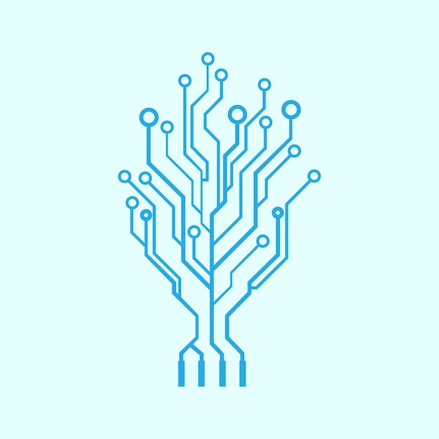 Abstract vector digital technology tree logo. Electronic tree icon.