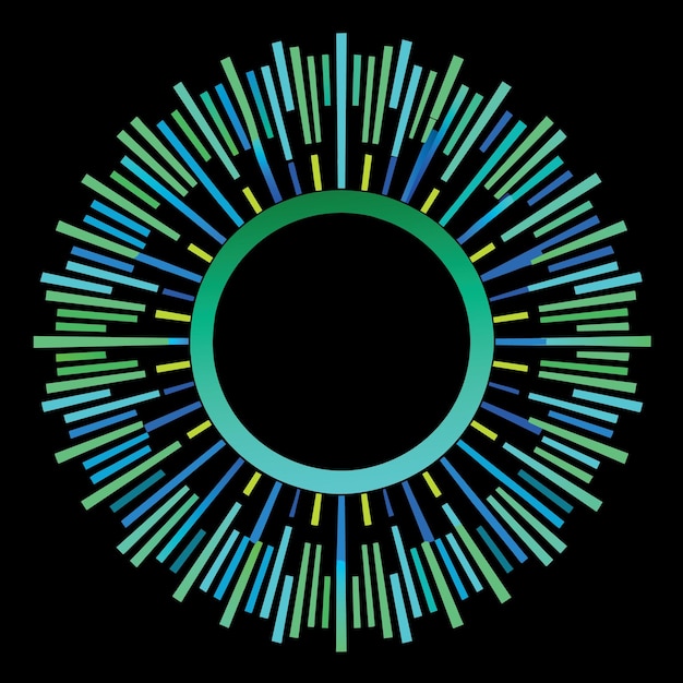 Vector abstract vector explosion circle frame with strip lines equalizer pattern in blue green color isola